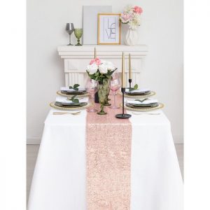 Дорожка на стол с пайетками 30х120 см розовая