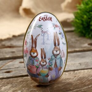 Шкатулка металл яйцо Семья кроликов
