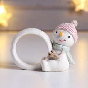 Кольцо для салфеток "Снеговичок в вязаной розовой шапке"